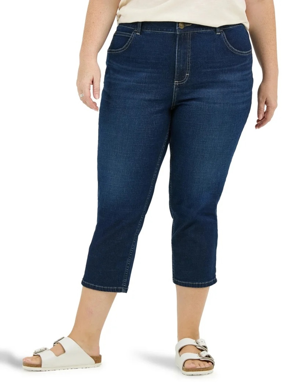 Lee Midrise Regular Fit Capri Jeans Plus Size 24W Stretch Blue